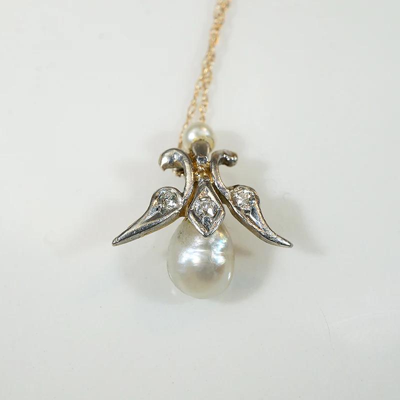 Dreamy Baroque Pearl Pendant in Platinum, Gold & Diamonds