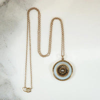 Pale Blue Agate Pendant in Engraved & Enameled Gold