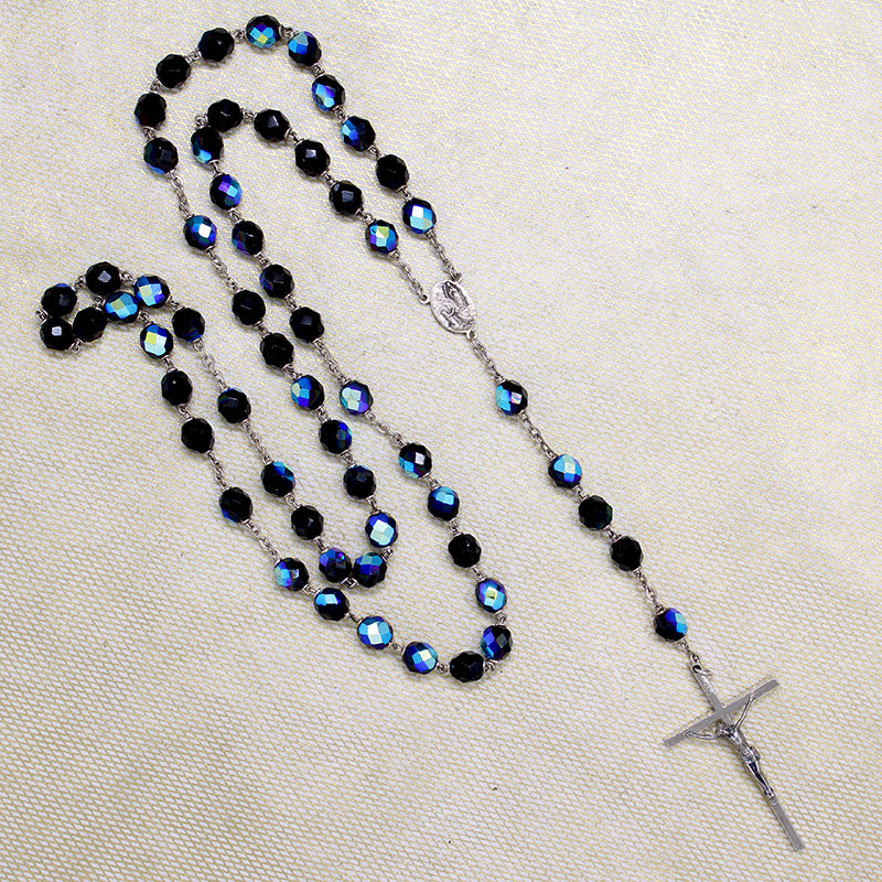 Mid Century AB Black Rosary Beads