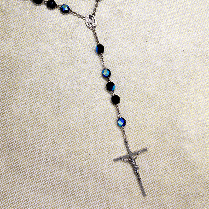 Mid Century AB Black Rosary Beads