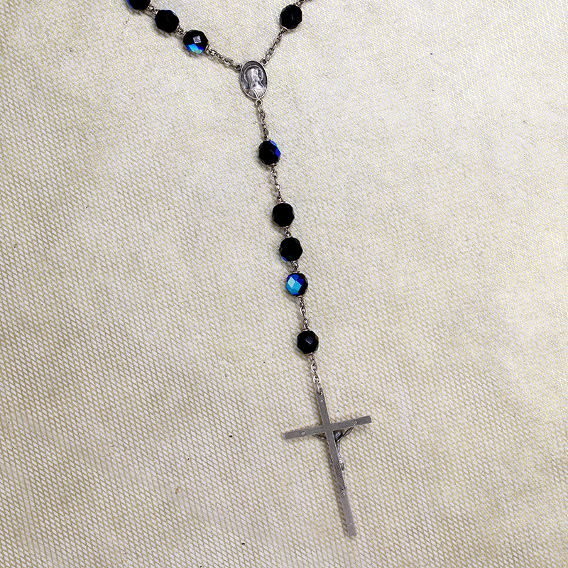 Mid Century AB Black Rosary Beads