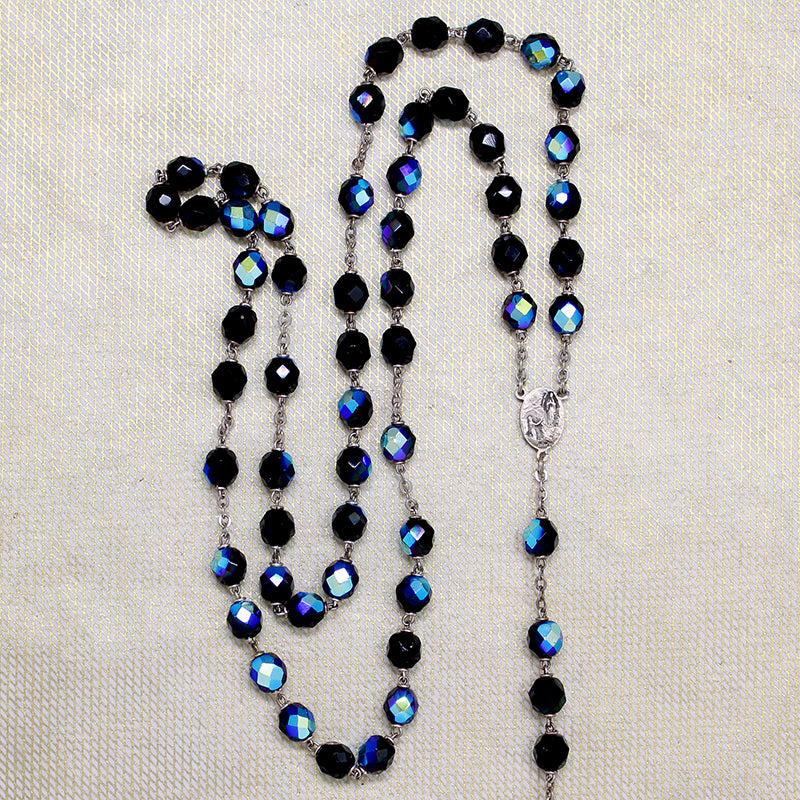 Mid Century AB Black Rosary Beads