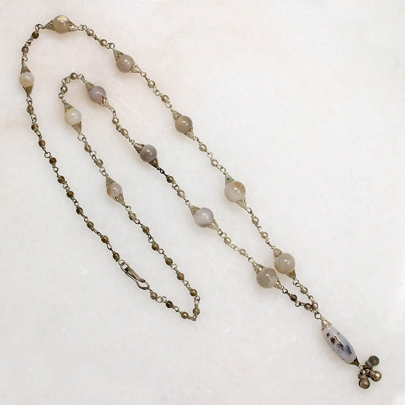 Agate Bead & Silver Necklace with Dangle