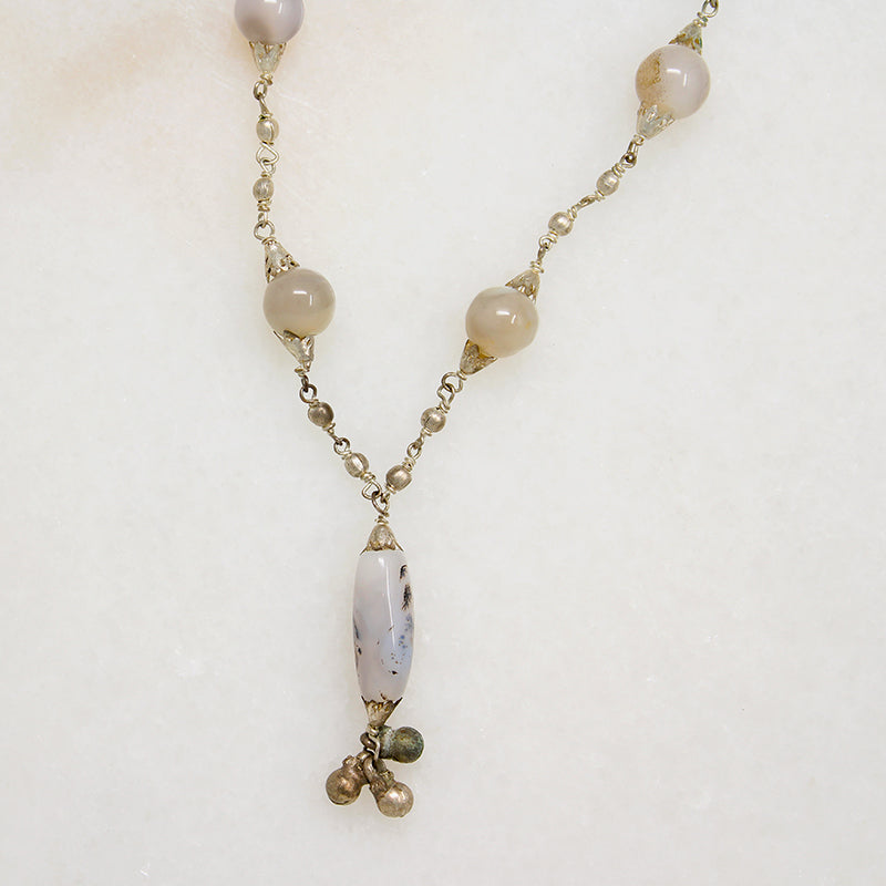 Agate Bead & Silver Necklace with Dangle