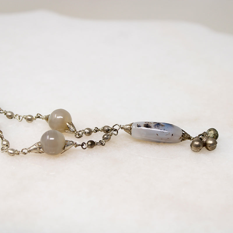 Agate Bead & Silver Necklace with Dangle