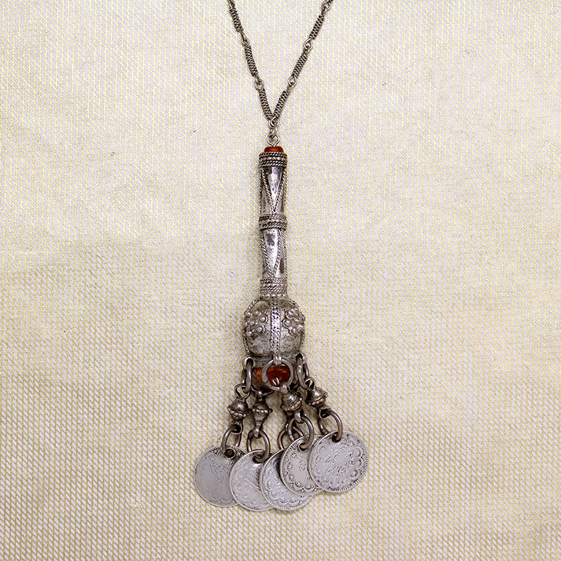 Silver Tribal Necklace with Copal and Coins