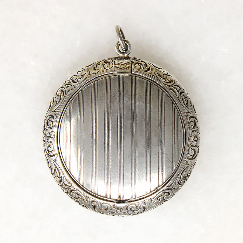 Edwardian Engraved Sterling Silver Compact Pendant