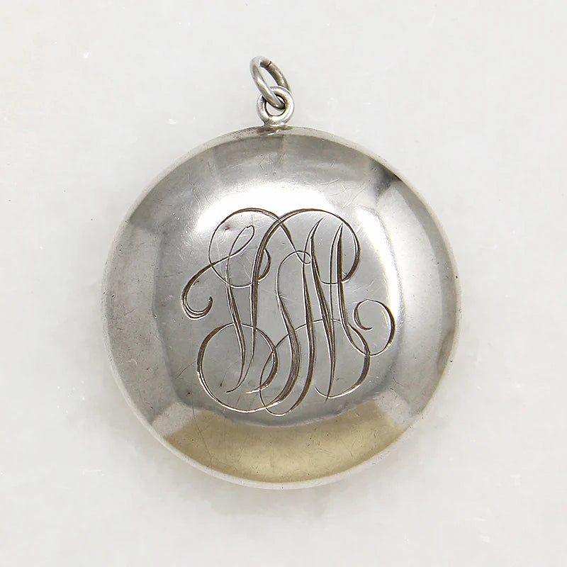 Edwardian Engraved Sterling Silver Compact Pendant