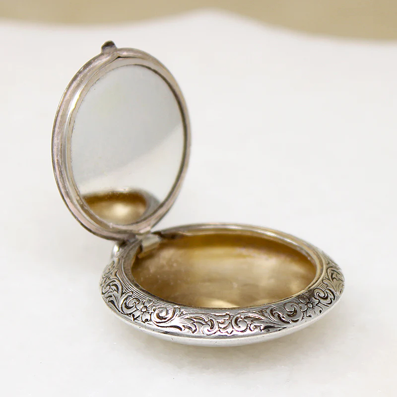Edwardian Engraved Sterling Silver Compact Pendant