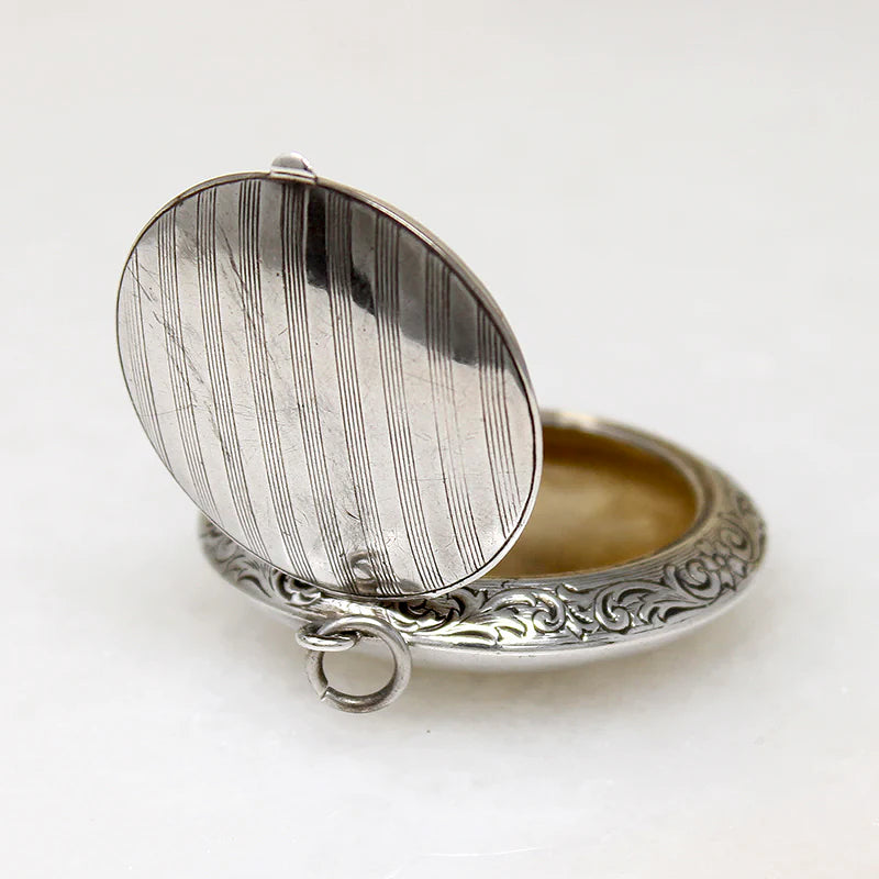 Edwardian Engraved Sterling Silver Compact Pendant