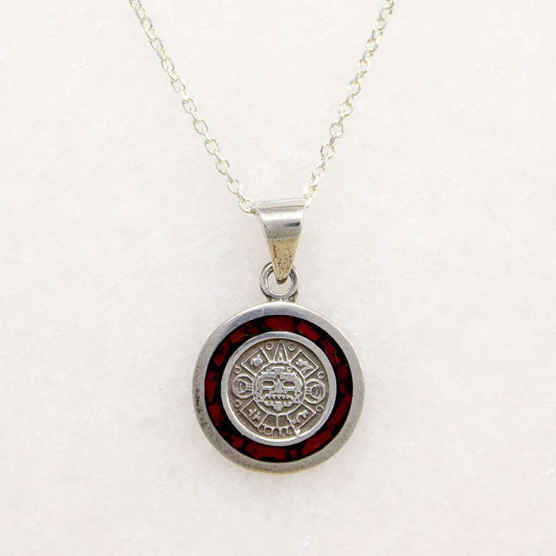 Fierce Aztec Deity with Red Inlay Pendant