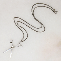 Silver Scissors Charm on Vintage Rope Chain