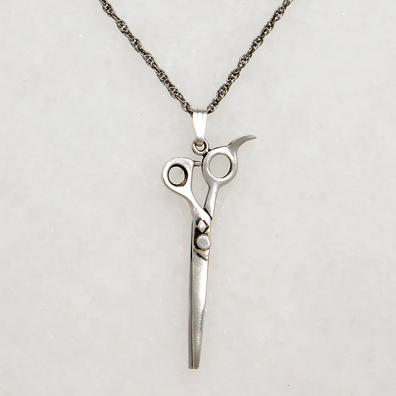 Silver Scissors Charm on Vintage Rope Chain