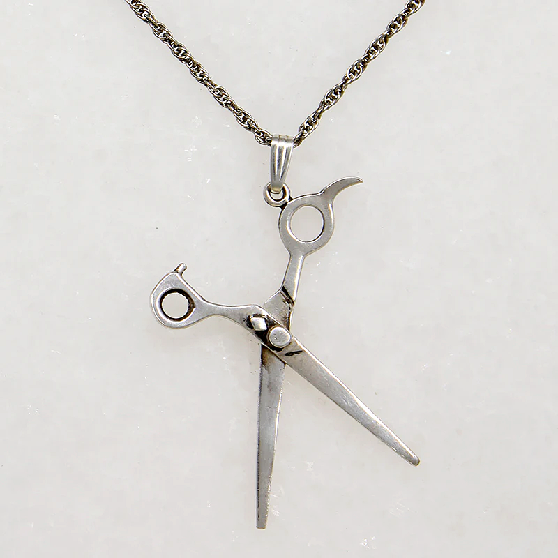 Silver Scissors Charm on Vintage Rope Chain