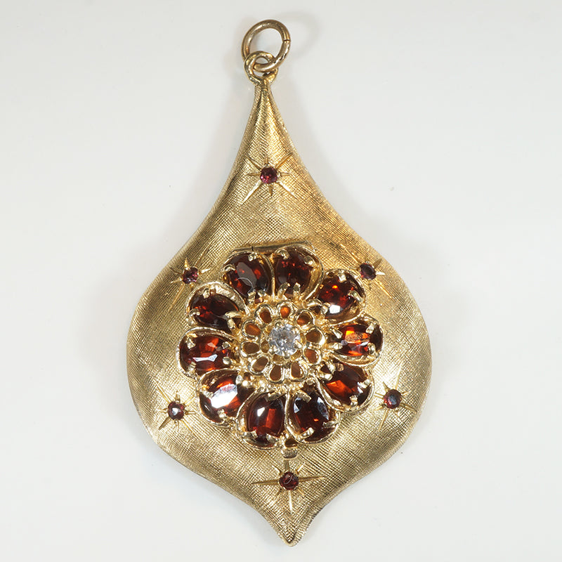 Onion Bulb Ornament 14k Gold Locket with Garnet Flower