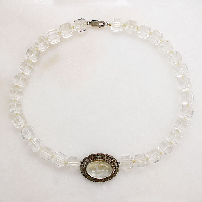 Carved Capricorn Pendant on Crystal Bead Necklace