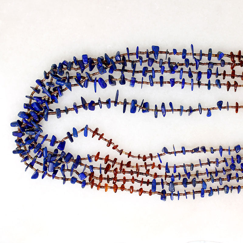 Gorgeous Lapis & Amber Tab Necklace with Heishi Beads