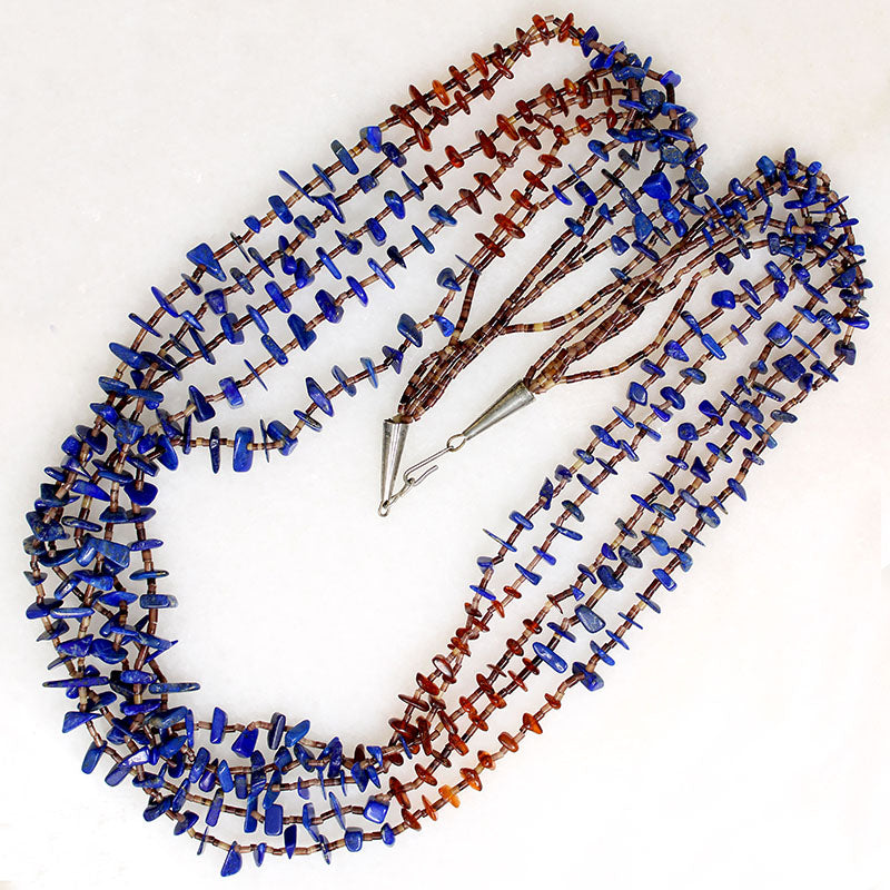 Gorgeous Lapis & Amber Tab Necklace with Heishi Beads