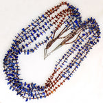 Gorgeous Lapis & Amber Tab Necklace with Heishi Beads