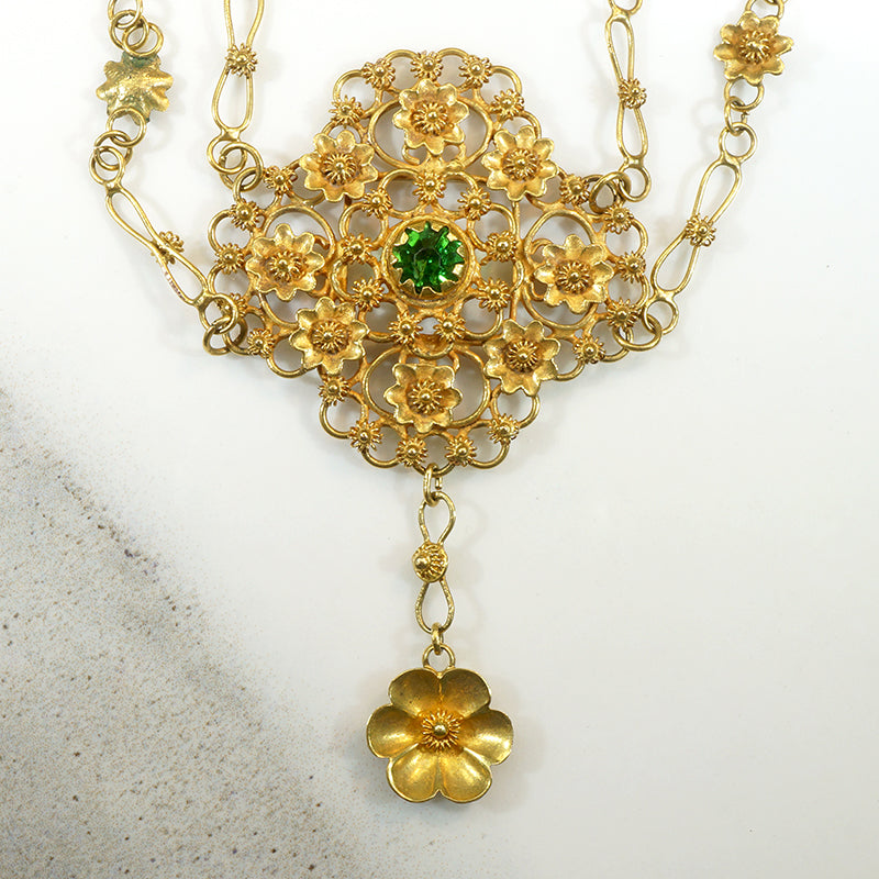 Green Garnet & 22k Gold Faerie Festoon Necklace