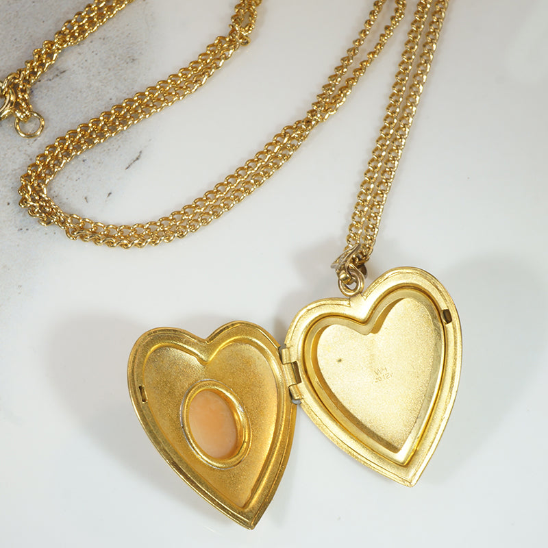 Engraved Gold Filled Heart Locket with Cameo
