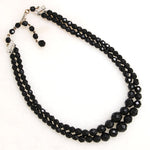 Two Strand Graduated Black Glass Beads with Rhinestones