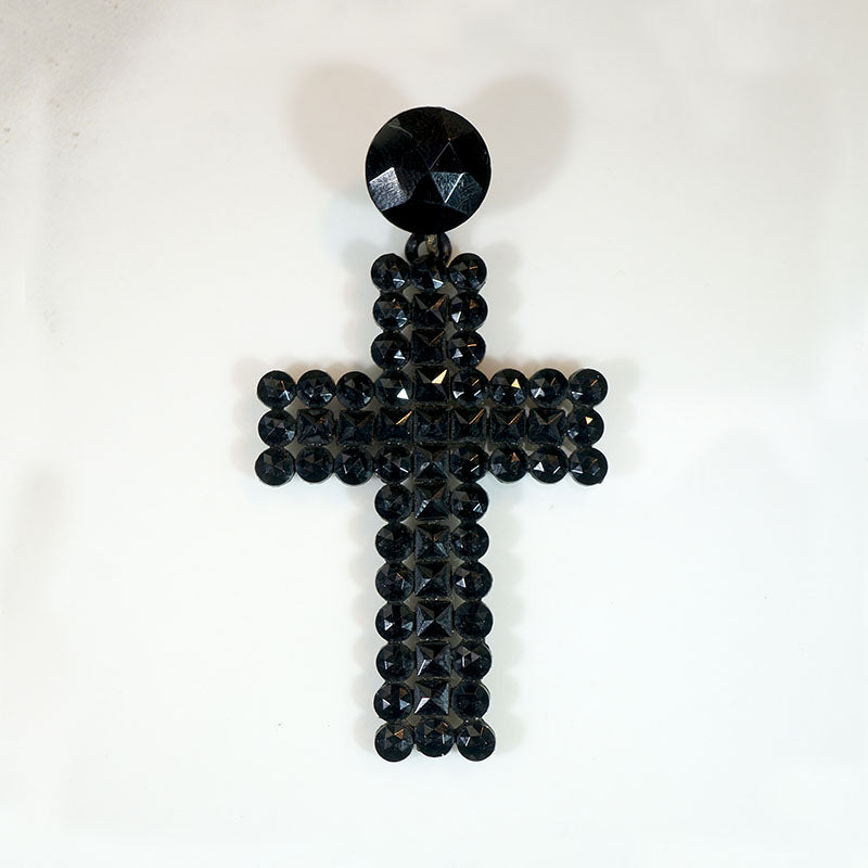 Haunting Victorian French Jet Cross Pendant