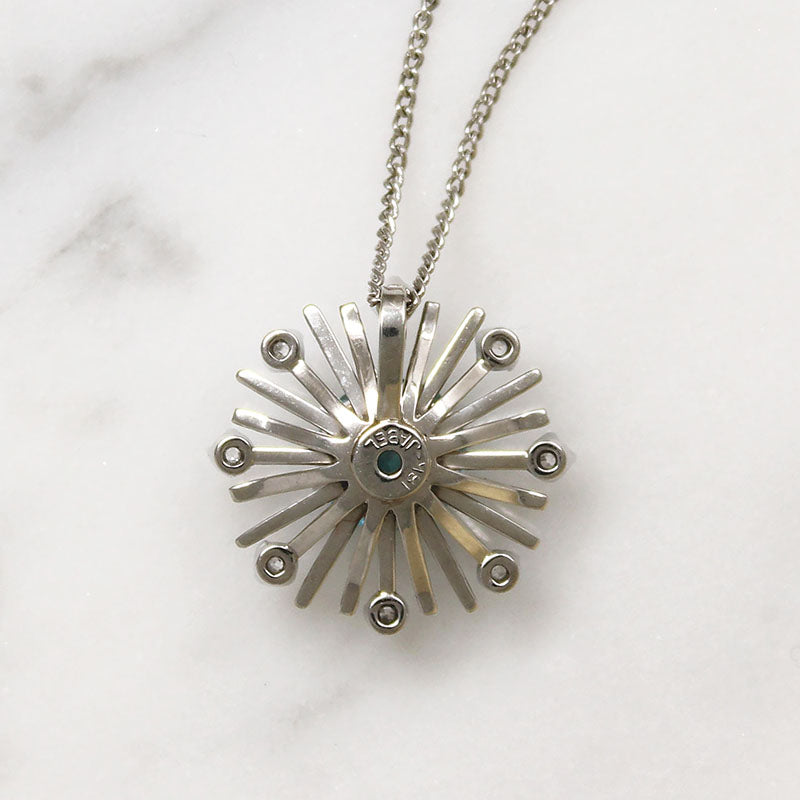 Natural Blue Zircon in Diamond-Set White Gold Pendant
