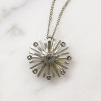 Natural Blue Zircon in Diamond-Set White Gold Pendant