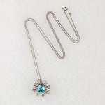 Natural Blue Zircon n Diamond-Set White Gold Pendant