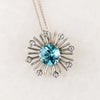 Natural Blue Zircon n Diamond-Set White Gold Pendant