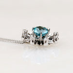 Natural Blue Zircon n Diamond-Set White Gold Pendant