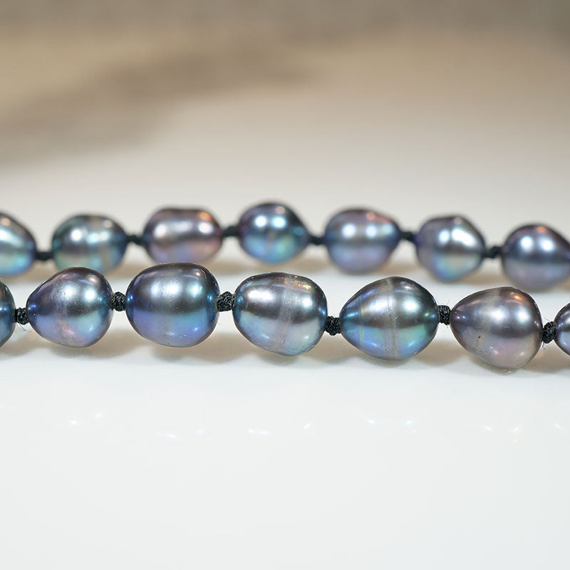 Extra-Long Strand of Semi-Baroque Black Pearls