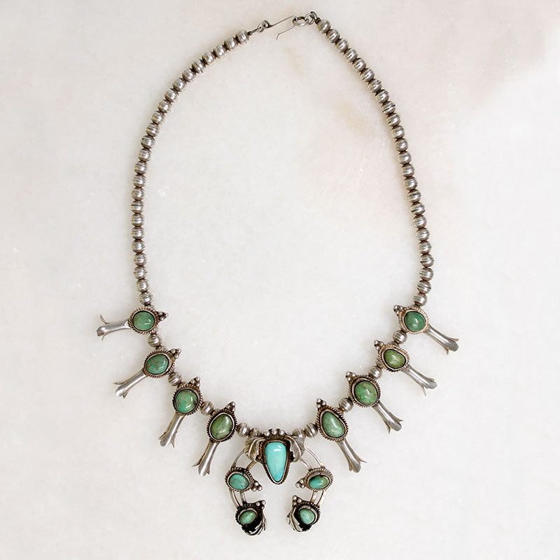 Petite Silver & Turquoise Squash Blossom Necklace
