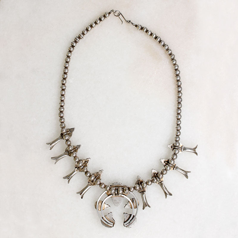 Petite Silver & Turquoise Squash Blossom Necklace