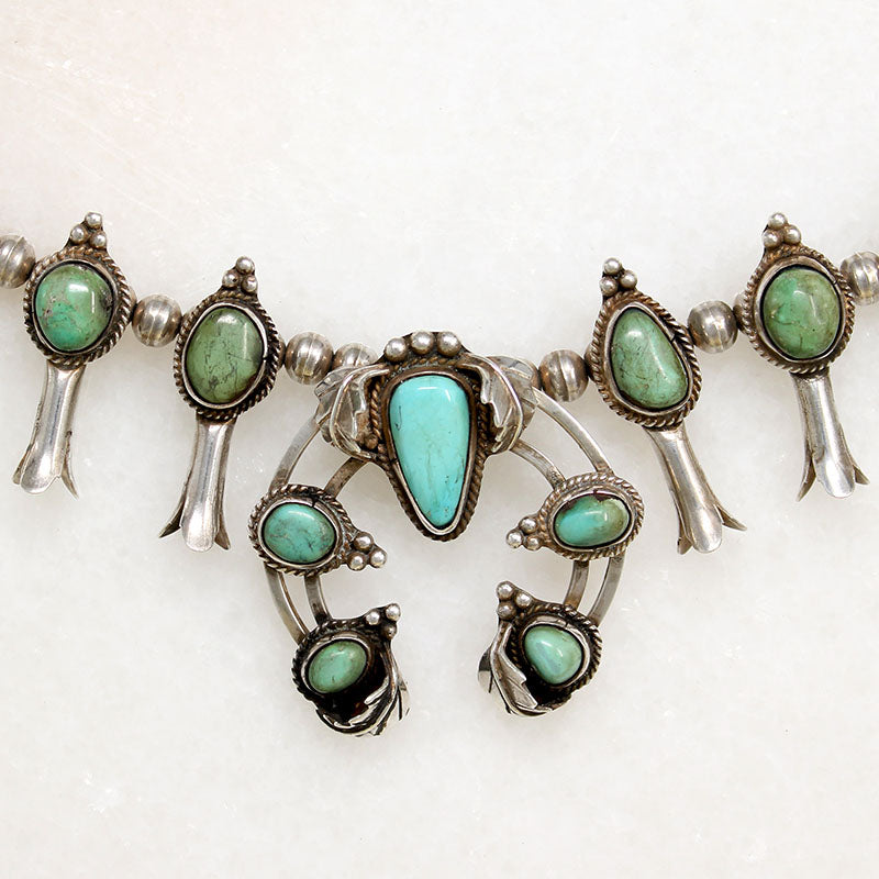 Petite Silver & Turquoise Squash Blossom Necklace