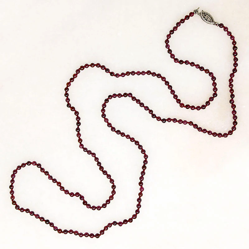 Decadent Hand Knotted Garnet Bead Necklace