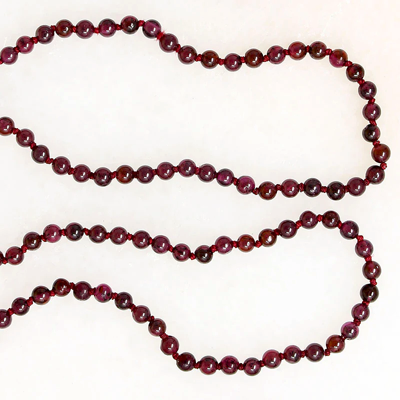 Decadent Hand Knotted Garnet Bead Necklace