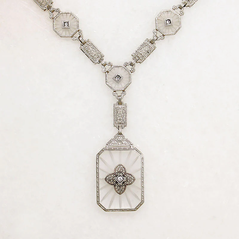 Outstanding Camphor Glass & Diamond Filigree Necklace