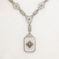 Outstanding Camphor Glass & Diamond Filigree Necklace