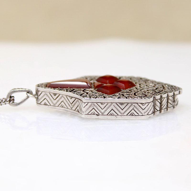 French Carnelian & Marcasite Lorgnette Necklace