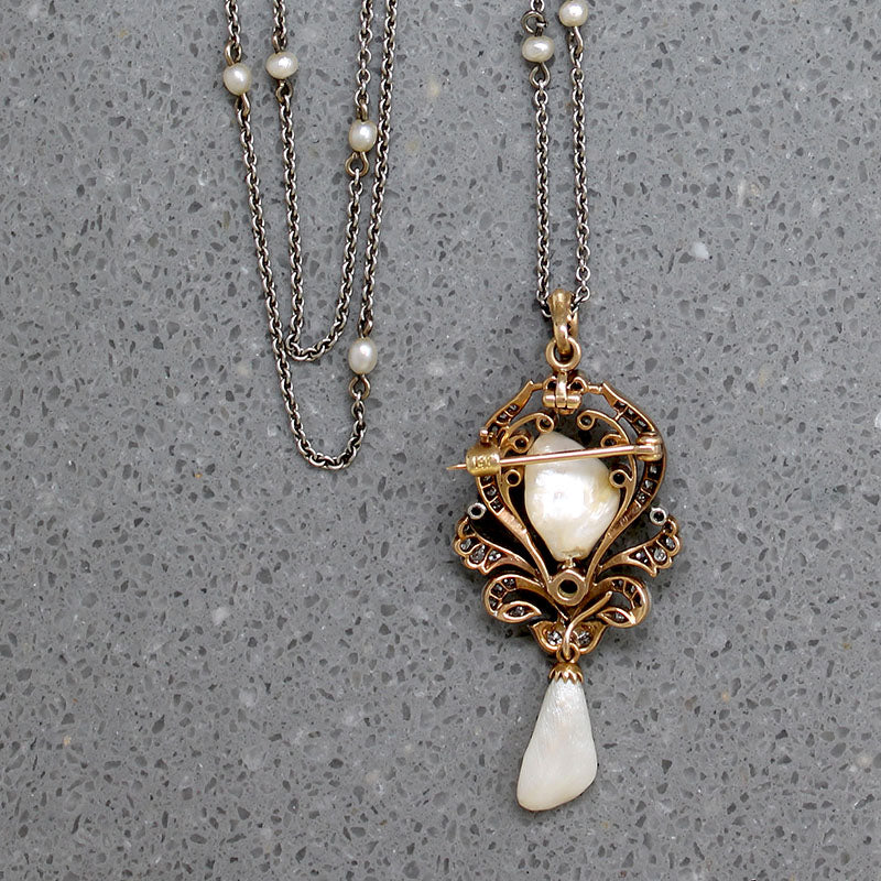 Old Mine Cut Diamonds & Pearls Dreamy Belle Epoch Necklace