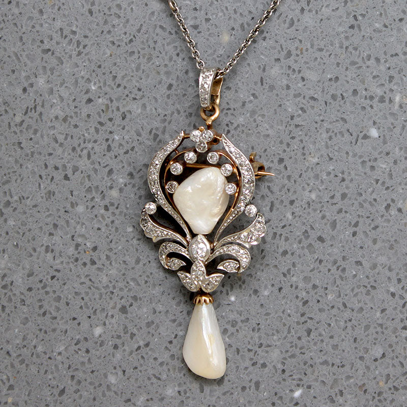 Old Mine Cut Diamonds & Pearls Dreamy Belle Epoch Necklace