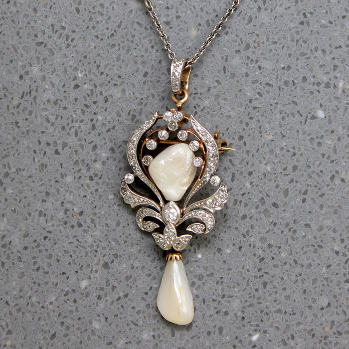 Old Mine Cut Diamonds & Pearls Dreamy Belle Epoch Necklace