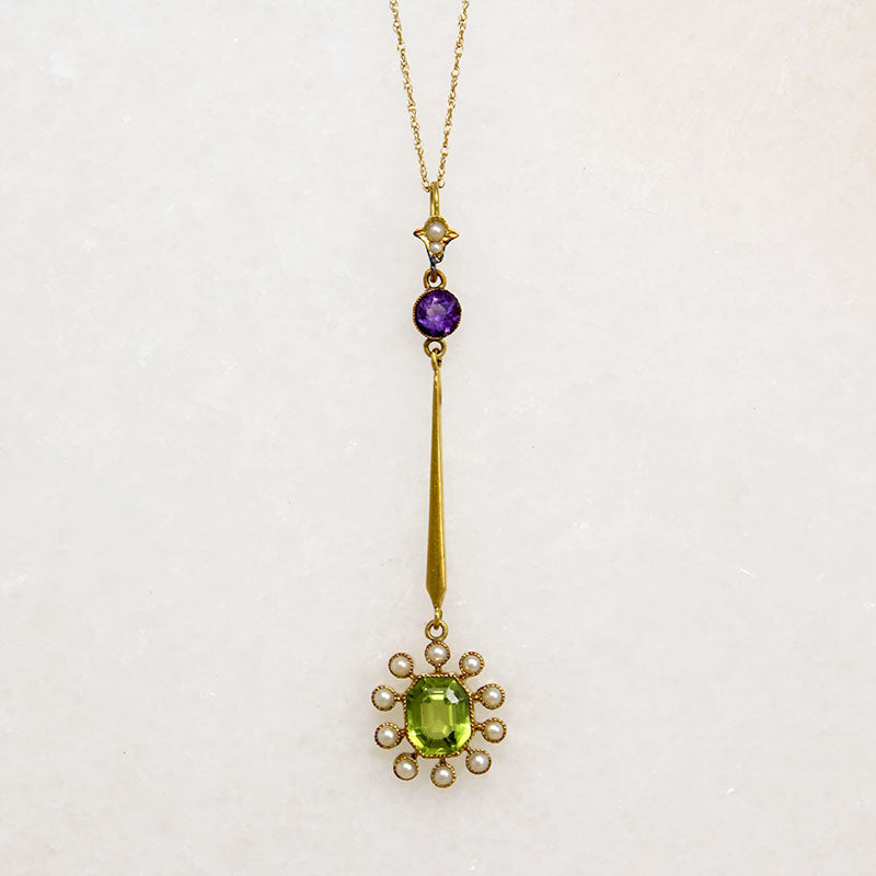 Suffragette Pendant Amethyst Peridot & Pearls