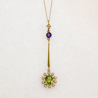 Suffragette Pendant Amethyst Peridot & Pearls