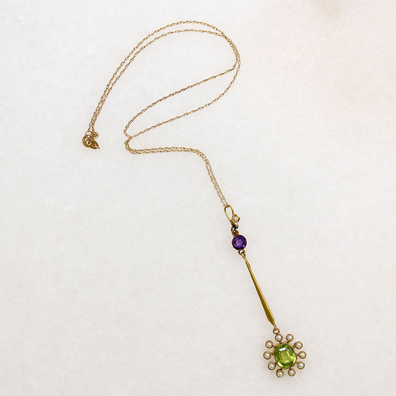 Suffragette Pendant Amethyst Peridot & Pearls