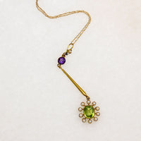 Suffragette Pendant Amethyst Peridot & Pearls
