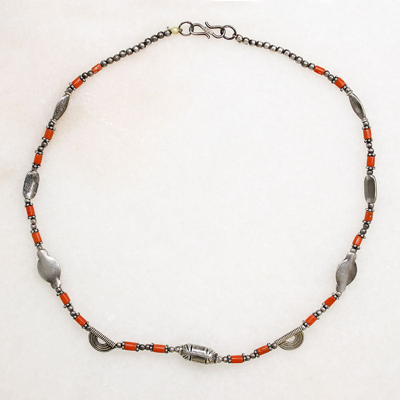 Moroccan Silver & Coral Bead Necklace