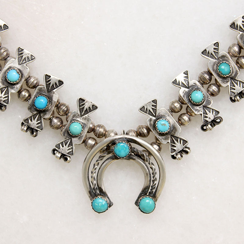 Petite Sterling & Turquoise Squash Blossom Necklace